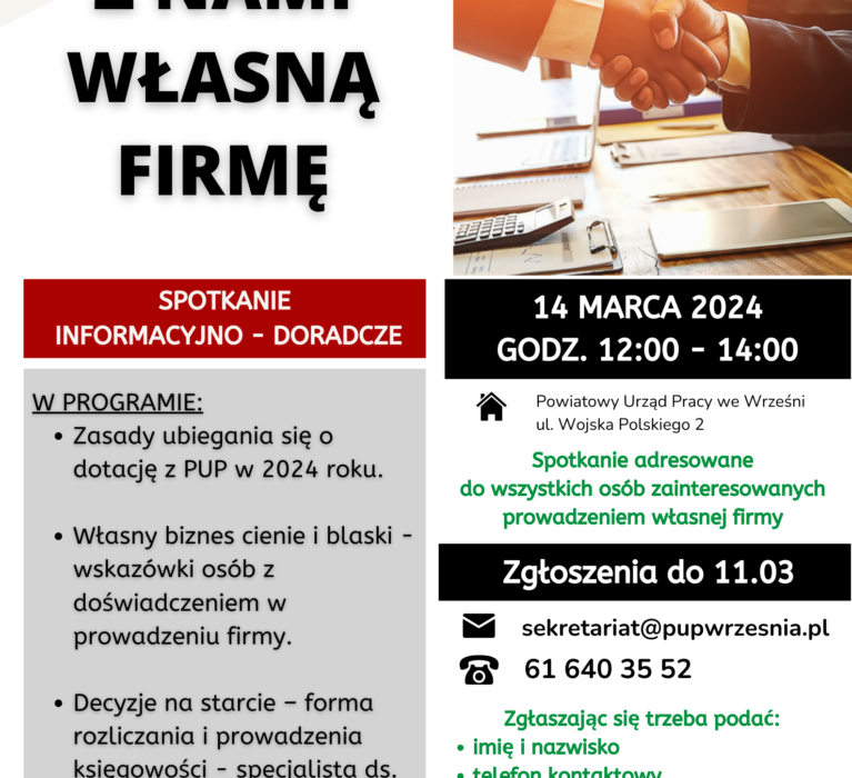 Powiatowy Urząd Pracy we Wrześni zaprasza na spotkanie informacyjno-doradcze