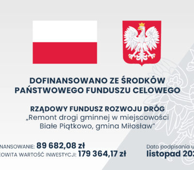 Remont drogi gminnej w miejscowości Białe Piątkowo, gmina Miłosław