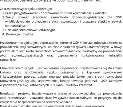 Projekt pn. Zakup średniego samochodu ratowniczo-gaśniczego dla Ochotniczej Straży Pożarnej w Miłosławiu