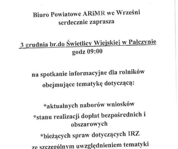 Spotkanie informacyjne dla rolników.