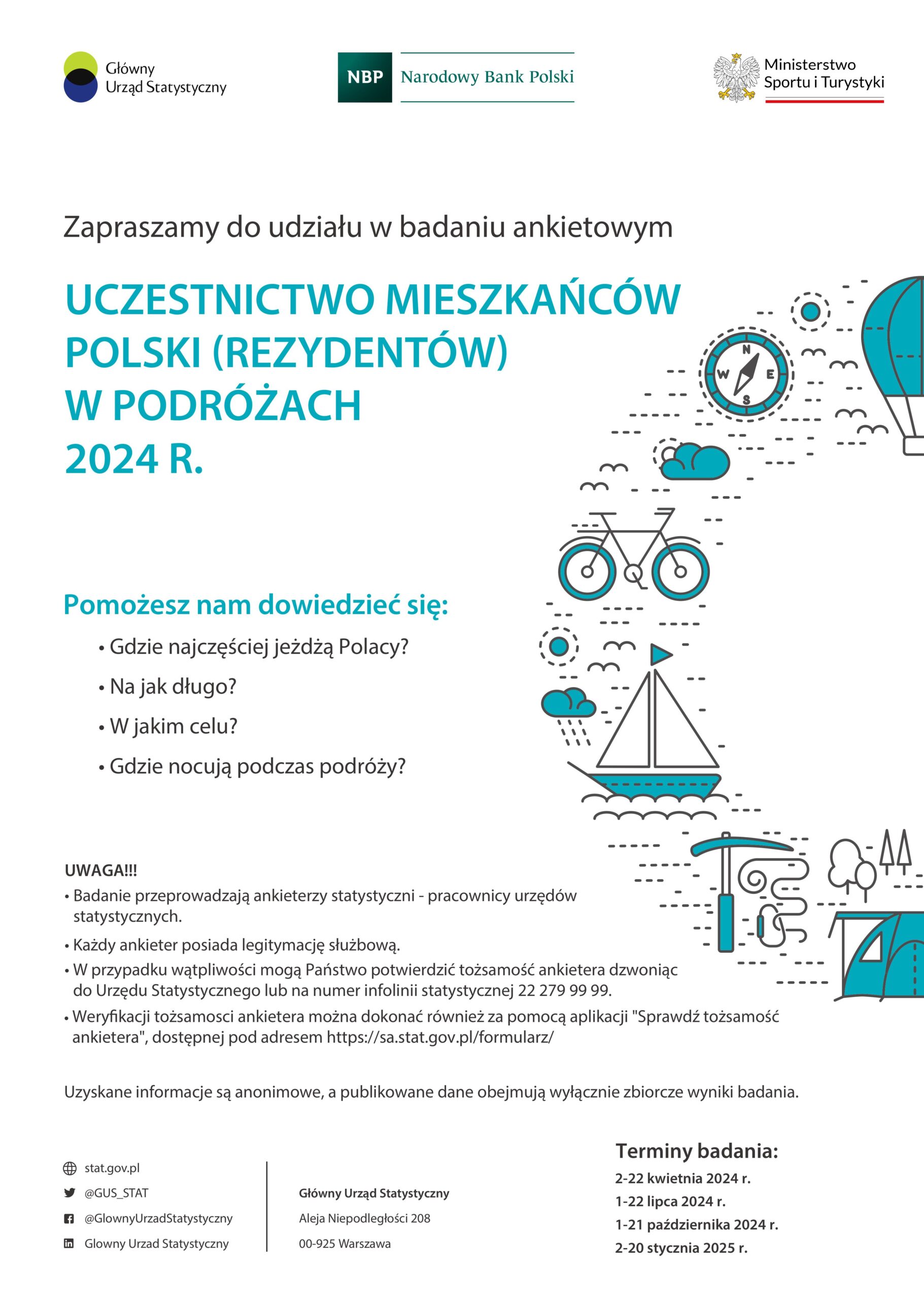 Plakat z informacja o badaniu podrózy mieszkanców Polski