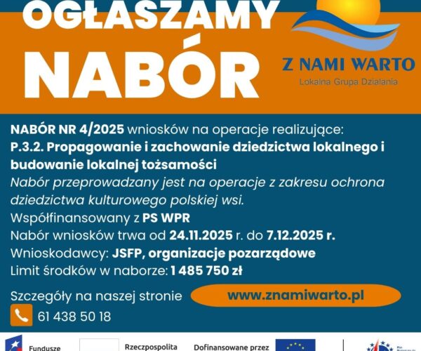 LGD „Z NAMI WARTO” informuje o naborze wniosków