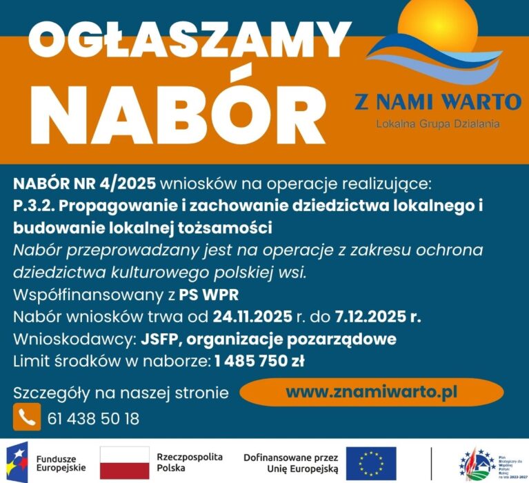 LGD „Z NAMI WARTO” informuje o naborze wniosków