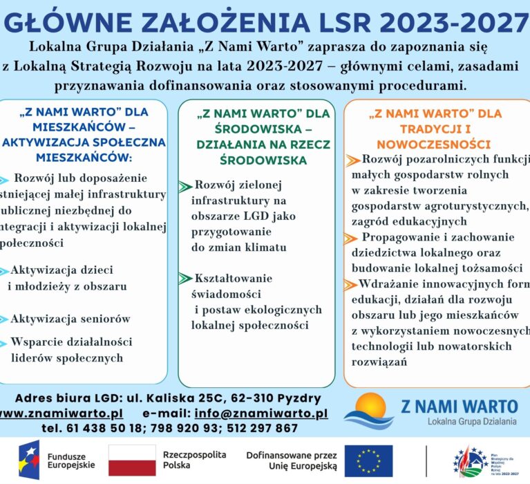 Lokalna Grupa Działania „Z nami warto” zaprasza do zapoznania się z głównymi założeniami Lokalnej Strategii Rozwoju na lata 2023-2027