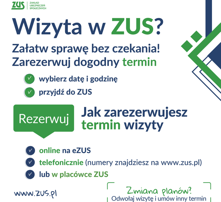 Zakład Ubezpieczeń Społecznych informuje o możliwości rezerwacji wizyt