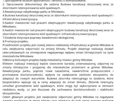 Gmina Miłosław realizuje projekt pn. Rewaloryzacja zabytkowego parku w Miłosławiu oraz budowa kanalizacji deszczowej w Orzechowie – poprawa infrastruktury i ochrony środowiska w Gminie Miłosław