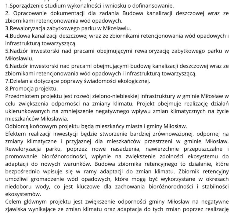 Gmina Miłosław realizuje projekt pn. Rewaloryzacja zabytkowego parku w Miłosławiu oraz budowa kanalizacji deszczowej w Orzechowie – poprawa infrastruktury i ochrony środowiska w Gminie Miłosław