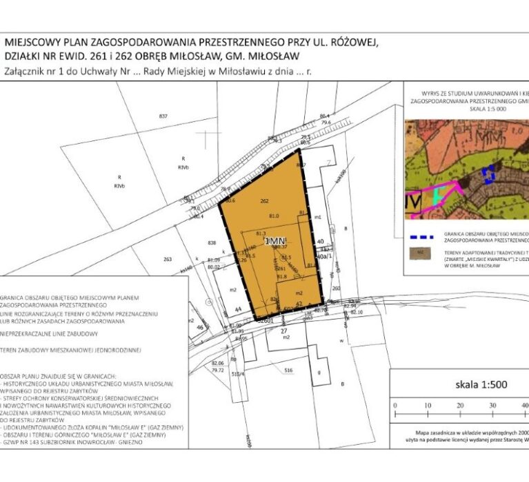 Miejscowy plan zagospodarowania przestrzennego przy ul. Różowej, działki nr ewid. 261 i 262 obręb Miłosław, gm. Miłosław.
