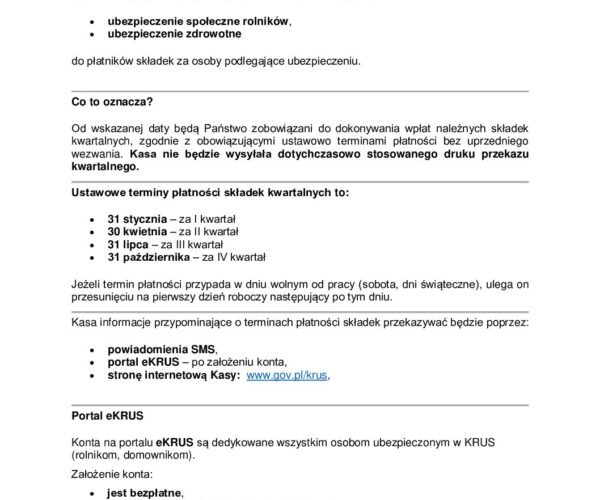 INFORMACJA DLA UBEZPIECZONYCH W KRUS