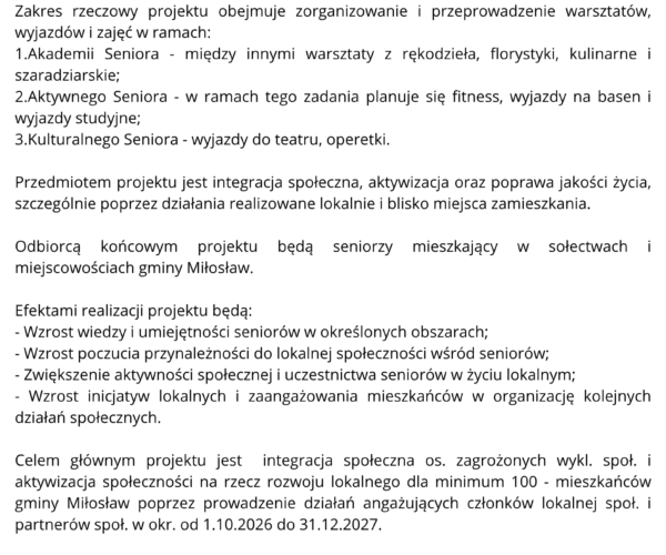 Gmina Miłosław realizuje projekt pn. „Akademia Seniora” w ramach Europejskiego Funduszu Społecznego Plus (EFS+)