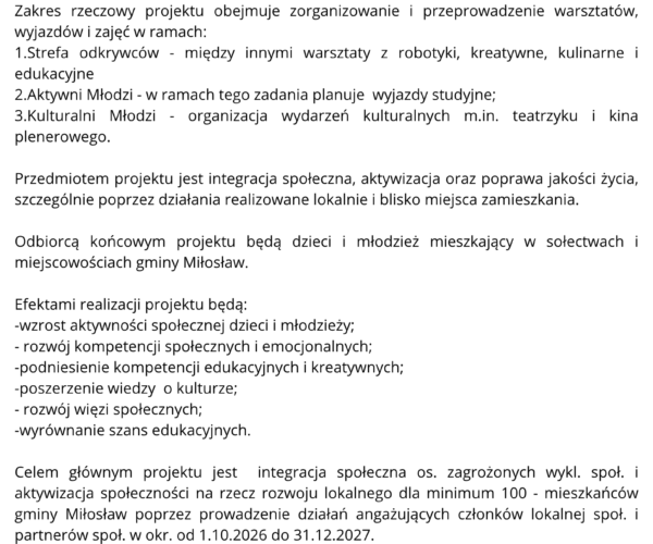 Gmina Miłosław realizuje projekt pn. „Kreatywni i Aktywni” w ramach Europejskiego Funduszu Społecznego Plus (EFS+)