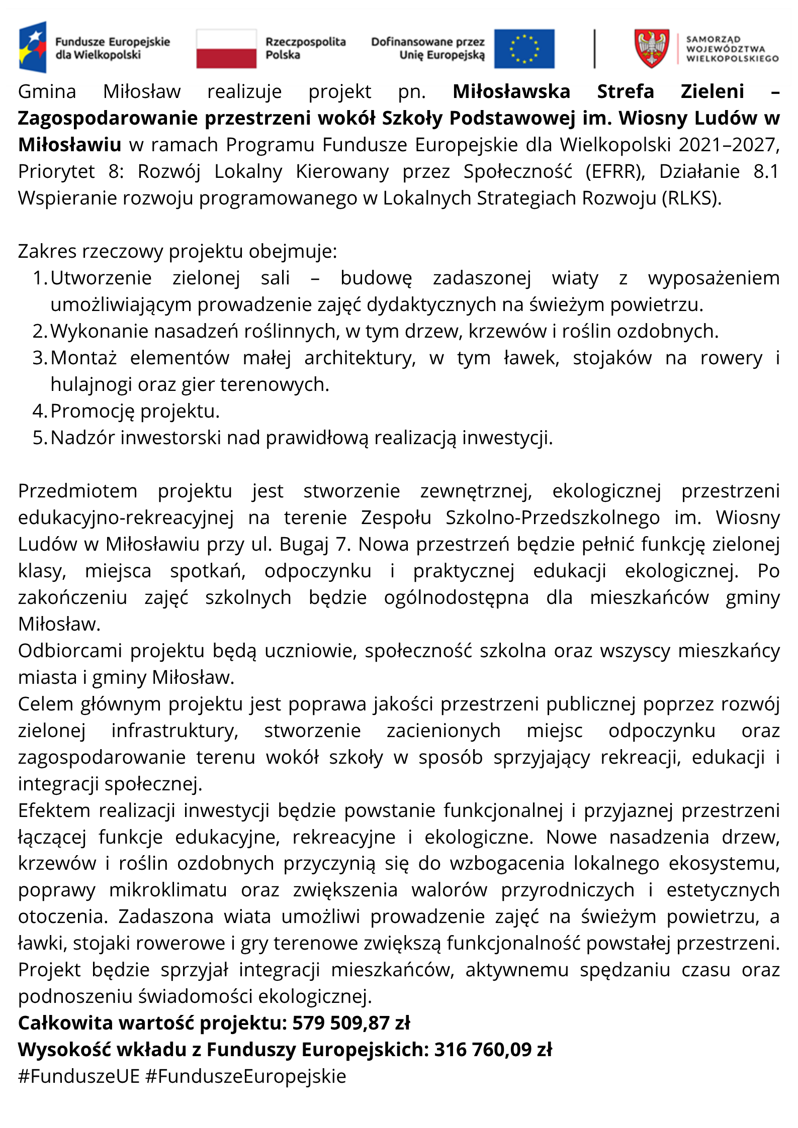 Kopia Gmina Miłosław realizuje projekt pn. Rewaloryzacja zabytkowego parku w Miłosławiu oraz budowa kanalizacji deszczowej w Orzechowie – poprawa infrastruktury i ochrony środowiska w Gminie Miłos(1)